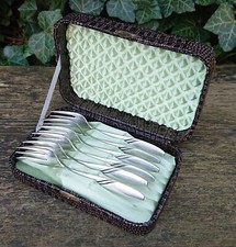 alter Besteckkasten mit 6 Gabeln Kuchengabeln SIBEFA 40 ca. 17,5 x 11,5 x 4,7 cm