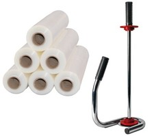 Profi Abroller Premium Chrome + 6 Rollen 2,5 kg Stretchfolie transparent 23 my