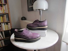 LAURA BELLARIVA Plateau-Schuhe 37-38 aubergine-violett Flecht-Leder NEU Slipper