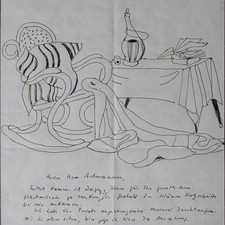 Richard Seewald Brief an Ackermann mit Stillleben Zeichnung Tinte signiert 1973