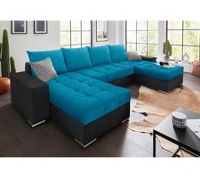 U-Form Sofa mit Schlaffunktion und 2 Deko Kissen Inkl. Tisch Beides 1 Jahr Alt