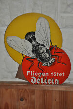 Altes Reklameschild 30er Jahre Fliegen Tötet Delicia,Delitzsch,Schädlinge,Orig.