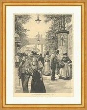 Unter den Linden in Berlin Winck Litfaßsäule Brandenburger Tor Holzstich E 9581