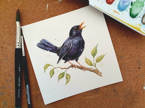 Aquarell amsel handgemaltes - amsel,,