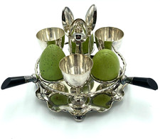 Schönes Art Deco Frühstücks / Eierbecher Set für 3 Eier & Löffel ENGLAND