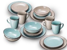 ARTE VIVA Kombiservice Puro 16 tlg Steinzeug türkis beige Kaffee Geschirr rund