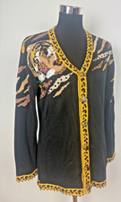 Fab Storybook Strick Cardigan mit Tiger & Leoparden Motiv Pailletten & Perlen - klein