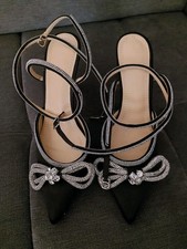 Schöne Catwalk Sandalen Stilettos Schwarz Glitzer Glam Gr.40 Schleife