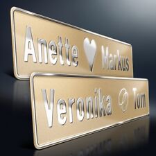 1x Hochzeit Aluschild | Wunschtext Silberprägung | Herz & Ringe | Gold Glitter