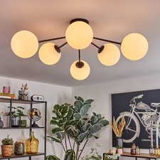 Schicke Retro Deckenlampe, Deckenleuchte aus Metall/Glas, Schwarz/Weiß, 6xE14