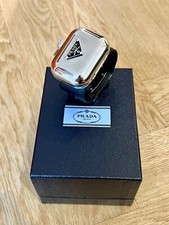 PRADA Armband Secret Box Silber Schwarz Leder Neu Inklusive Box Unisex