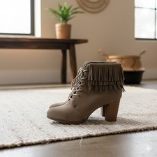 ? Modische Stiefeletten Gr. 40 mit Fransen & Absatz – Boho Western Style ✨