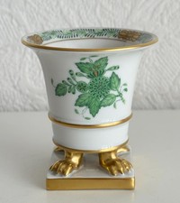 Herend Porzellan Apponyi Grün Vase Trichtervase mit Tatzenfüßen vergoldet 8 cm