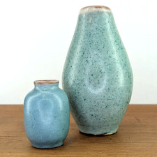 WALTER RHAUE GÖRLITZ ZWEI KERAMIKVASEN KÜNSTLERKERAMIK TÜRKISE GLASUREN