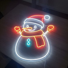 Schneemann LED Neon Schild – dimmbar, USB, winterliche Weihnachts Deko Licht