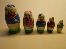 Donald Duck,Figur, Russische Puppe mit Daisy, Tick, Trick und Track, Walt Disney