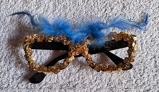 Partybrille Karnevalbrille Faschingsbrille Kostüm Brille Federn Blau Gold Italy