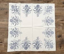 DDR Vintage Tischdecke Mitteldecke Weiß Blau 65 x 65cm