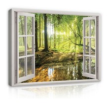Leinwand Bilder FENSTER BLICK WALD NATUR Wandbilder Modern Canvas Wohnzimmer 21