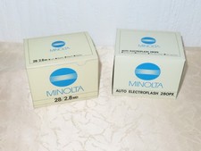 2 Stück Minolta Auto Electroflash 280PX Blitz, Objektiv 28/2.8 MD mit Karton