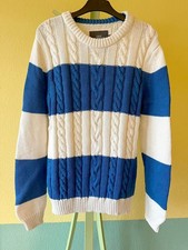H&M Herrenmode dick pullover strick weiss und blau Streifen Gr:M