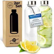Smart-Planet 2er SET hochwertige Trinkflaschen aus Glas - 1L mit Deckel