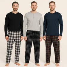 Herren Flanell Pyjama Schlafanzug 2tlg Set Baumwolle Langarm Kariert M L XL XXL