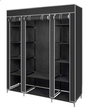 Stoffschrank Kleiderschrank mit Kleiderstange, 3 Türen 175cm*150cm*45cm schwarz