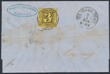 Thurn & Taxis 6 vollrandig auf Briefhülle nach Augsburg (1)