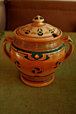 Jugendstil, Keramik-Bowle, 2tl., braun, grüne Ornamentik, div. Perlränder, 1608