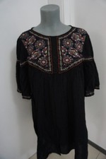 Damen Zara Bluse Oberteil Tunika Gr. 36-38 ,Schwarz Bestickt