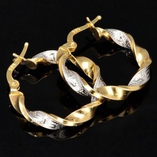 Bicolor Greco Twist Creole Goldohrringe 585 14K ECHT GOLD NEU GESCHENK IDEE