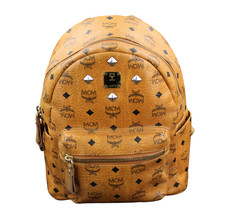 MCM Rucksack Tasche cognac braun gold schwarz Logoprint Damen MEDIUM