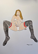 Unikat erotisches Gemälde Frau Akt Aquarell auf Papier 21x30cm Original