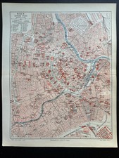antike historische Landkarte Stadtplan: Wien um 1900 + Namen Register Vienna