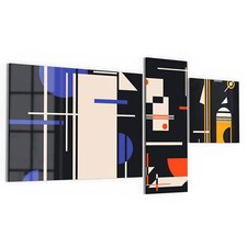 DEQORI Glasbilder 3-tlg 'Vier Poster mit Objekten' Wandbilder XXL, viele Größen