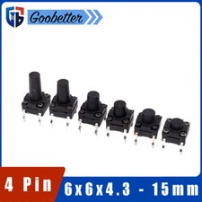6 x 6 mm 4 polig Mini Taster Drucktaster Mikrotaster Wasserdicht 4,3 - 15 mm