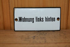 Altes Emailschild 30er Jahre,Türschild,Wohnungen Links Hinten,Vintage,Original