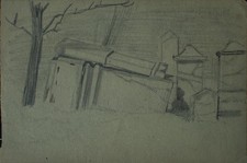 Albert Leusch Alter Friedhof Unikat Bleistift Zeichnung um 1900