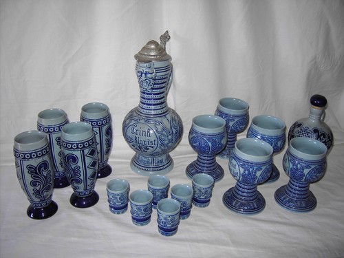 Keramik steingut blau grau - blau, &