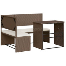 Gartensofa L-Form Braun PE-Rattan mit Klapptisch & Kissen Outdoor Set