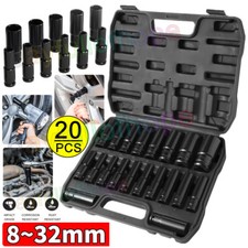 20 tlg Satz 1/2" 8-32 MM Steckschlüssel-Set NUSS-Set Sechskant lang Kraft Nüsse