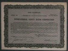 Lot 18 X International Safety Razor Corporation B 1920er one-half of one Shares