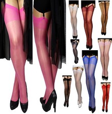 2-4-6-8-10 Paar Lycra Strapsstrümpfe transparent glänzend Farben Strapse S-XL