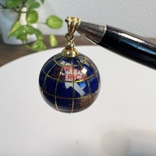 Drehkugel Anhänger 14k Gelbgold Stein Mosaik Inlay Charm Welt Kontinente