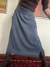 Tauben blauer OSKA Midi Strick ROCK Gr.3/40-42-44 Taschen elast Bund 87%Leinen👍