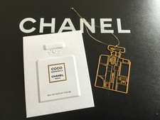 Seltener filigraner Chanel Metall Anhänger/Geschenkanhänger "Flakon" & Duftkarte