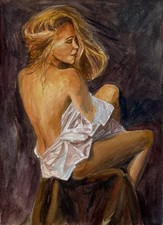 Aquarellbild Original 30x22 cm, die Frau