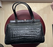 Krokodilleder Handtasche in Schwarz mit Geldbörse - Edel mit IRV Vintage Rar