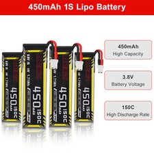 4x 1S 3,8V 450mAh LiPo-Akku (50C/100C) mit BT2.0-Stecker für RC-Auto, Lastwagen 
